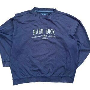 Hard Rock Cafe Louisville Sweatshirt Mens XXL Navy Embroidered Crewneck Thrashed